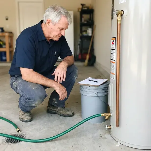 Beau's Plumbing technician providing hot water tank maintenance in Mandeville, LA