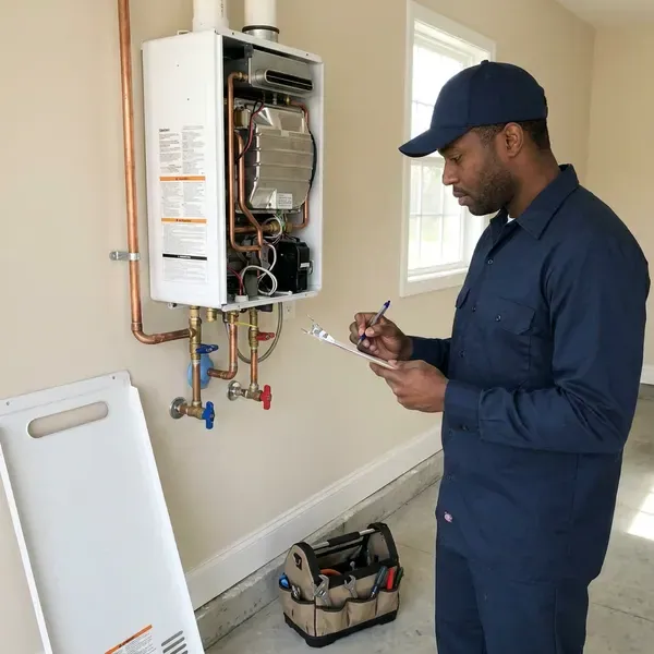 Beau's Plumbing technician providing tankless water heater repair in New Orleans, LA